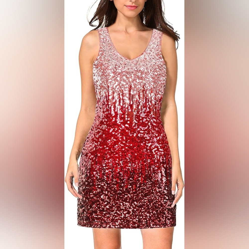 Maner Sequined Color Block Fade Party Dress - image 1